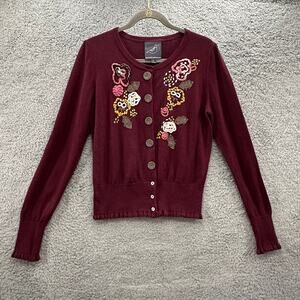 Knitted Dove Women's Large Cardigan Embroidered Design Long Sleeve Button Up